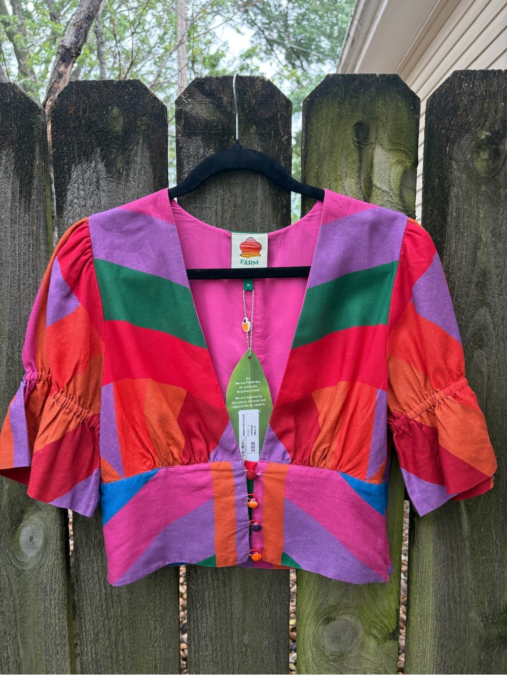 NWT Farm Rio Amanda Stripes Multicolor Blouse Crop Top M